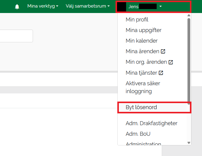 Skärmklipp från intranätet inloggad.