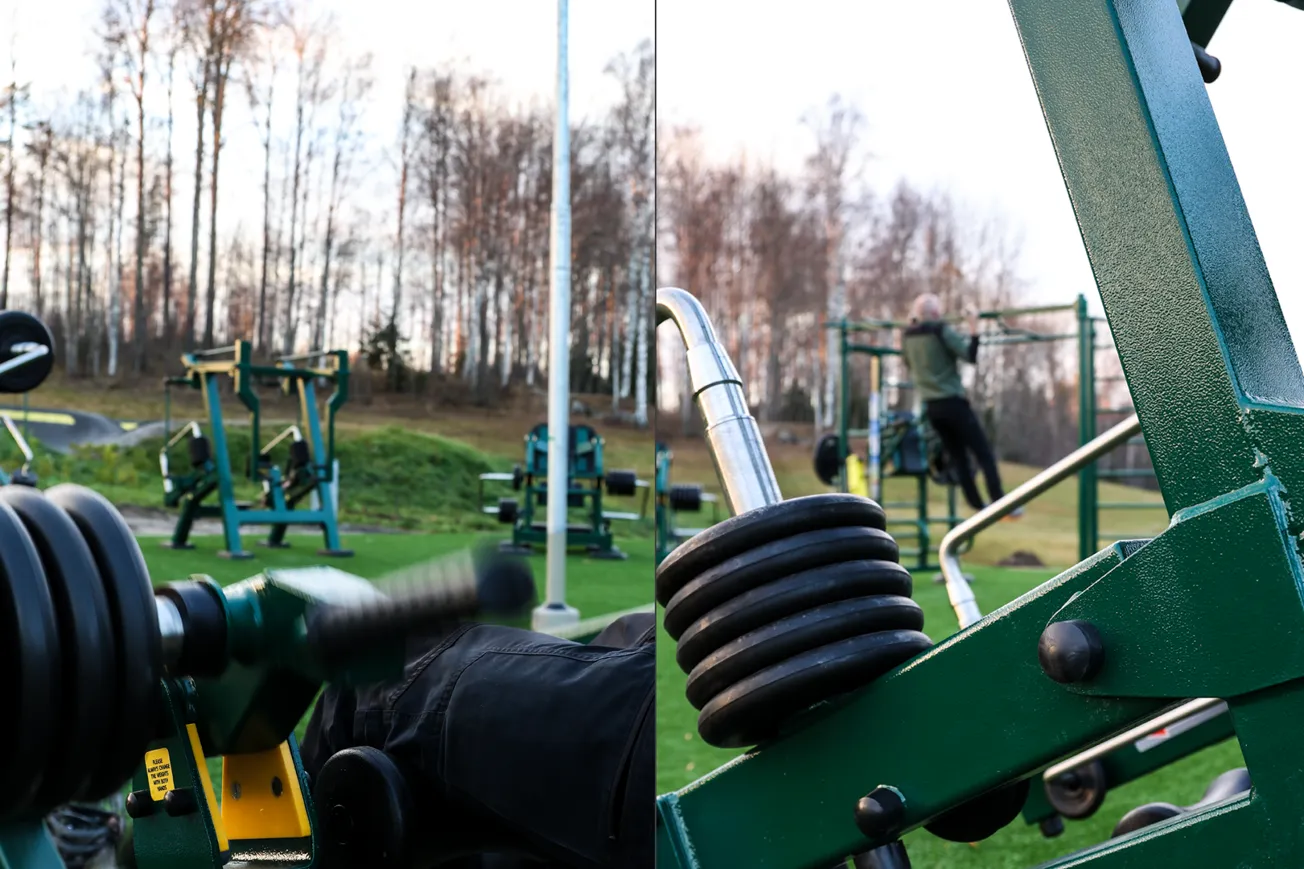 Bildmontage som visar bilder från Sticksjö utegym i Granloholm i Sundsvall.