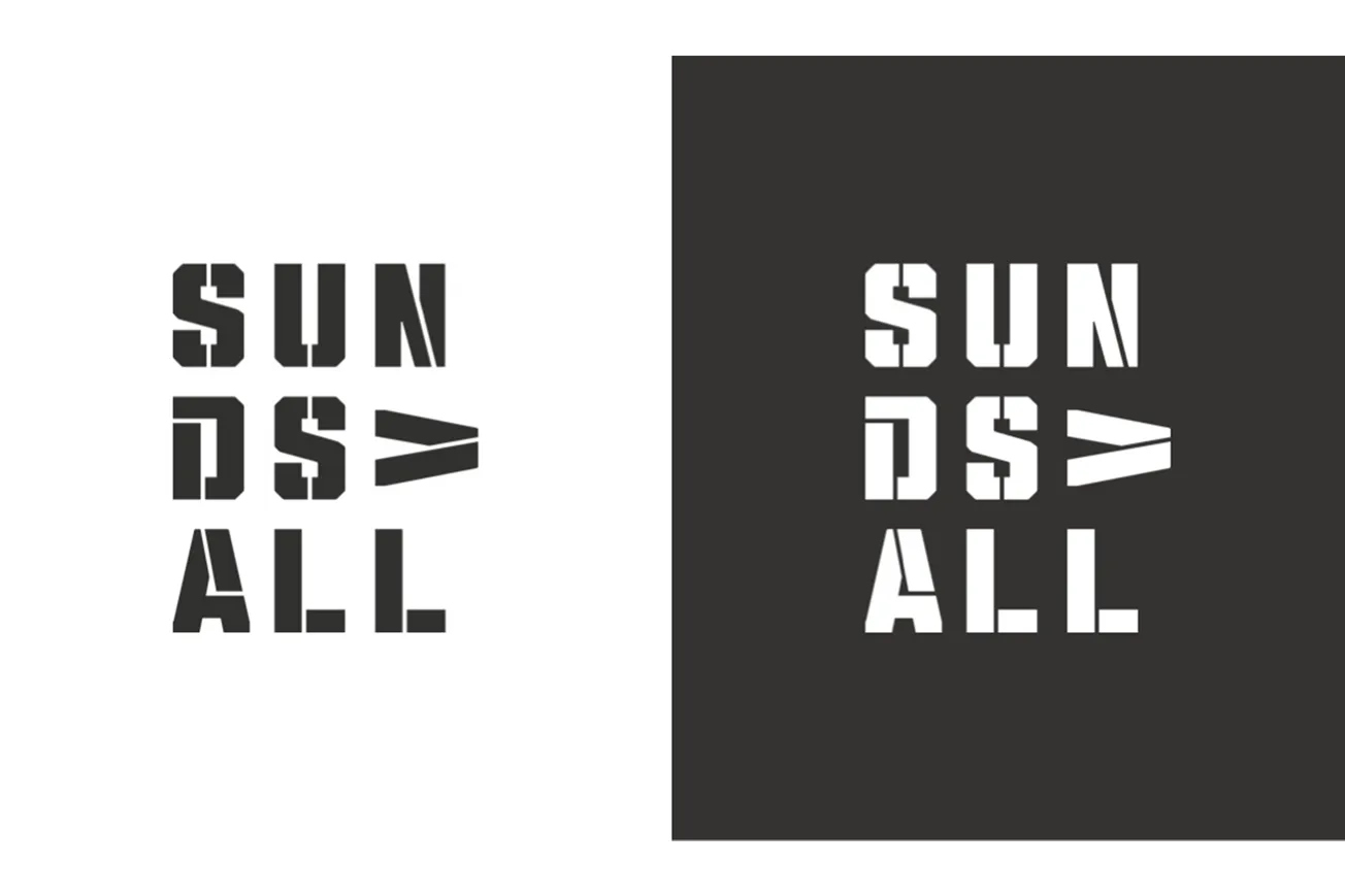 Platsvarumärket Sundsvalls logotyp i svart och vitt, visad i två varianter anpassade för ljus respektive mörk bakgrund.