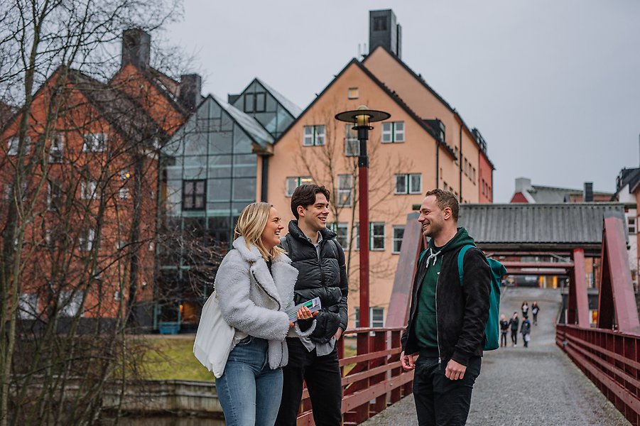Studenter utanför Mittuniversitetet i Sundsvall.