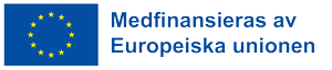 Logotyp för EU-finansiering. EU:s flagga med blå bakgrund och gula stjärnor i en ring. 
