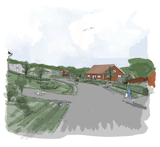 Så här kan bostadsområdet i Rökland komma att se ut. Illustration: Filip Wikman, Sundsvalls kommun.