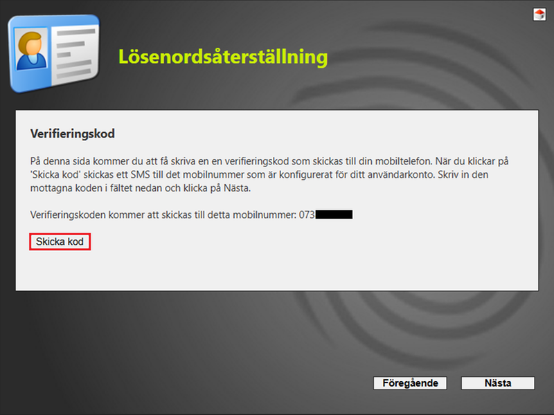 Skärmklipp på lösenåterställning.